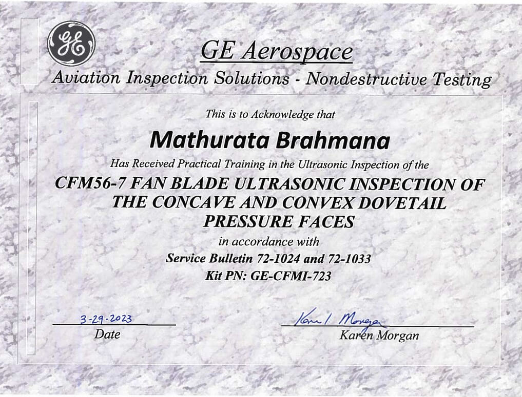 Aprroved pursuant to CAR 573.02 for the maintenance of aeronautical products and holds rating in the following categories Components, NDT, Structures, Welding
