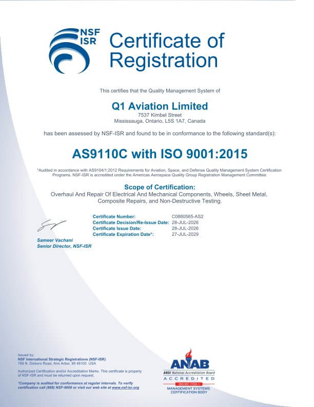 AS9110C Certificate